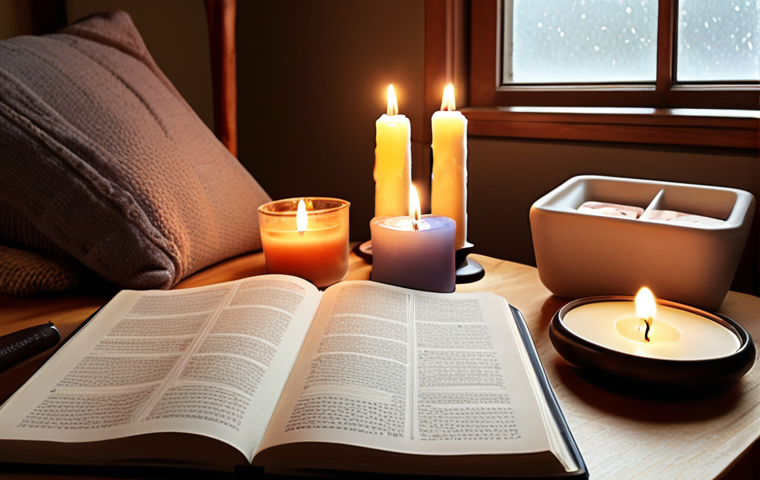 **A therapist's desk with a journal and calming items like candles, with a soft, warm light, symbolizing self-understanding and mental well-being.** This aims to capture the essence of self-care and reflection emphasized in the first section.