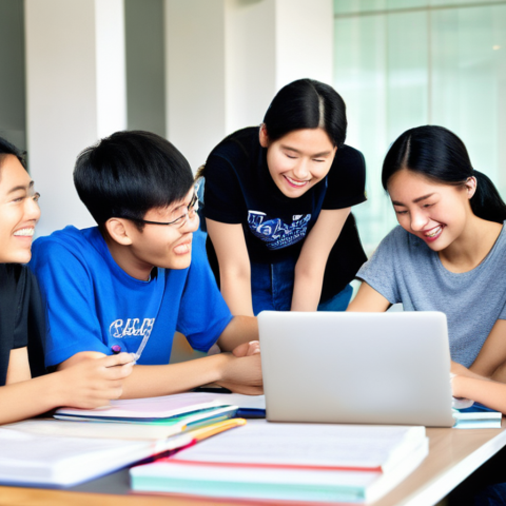 상담심리사 수험생 커뮤니티 추천 - **Prompt 1: "A diverse group of cheerful Thai psychology students, both male and female, are gathere...