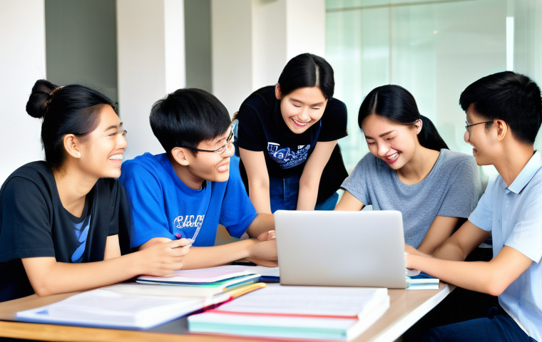 상담심리사 수험생 커뮤니티 추천 - **Prompt 1: "A diverse group of cheerful Thai psychology students, both male and female, are gathere...