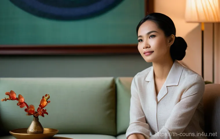 상담심리사로 전환한 직업군 사례 - **Prompt:** A warm and inviting counseling session in a tastefully decorated room in Thailand. A Tha...