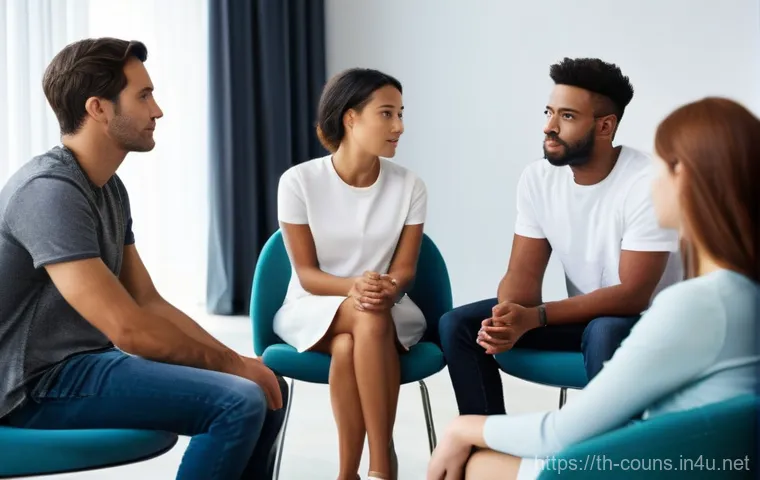 상담심리사로서 집단 상담 프로그램 기획법 - **Prompt 1: Empathetic Listening in a Diverse Group Therapy Session**
    "A vibrant, high-definitio...