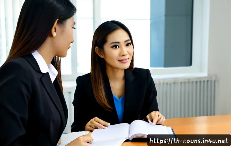 상담심리사 면접 질문과 답변 예시 - Photorealistic counseling psychologist job interview in a modern Bangkok mental health clinic, a con...